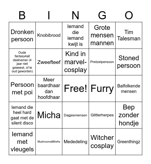Fantasy4all kasteelfeestje Bingo Card
