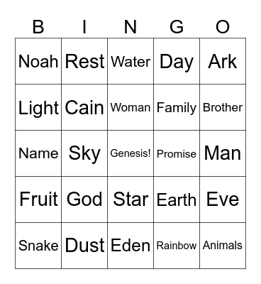 Geneis Word Hunt Bingo Card
