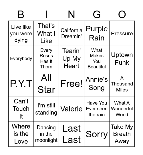 Music Bingo Card