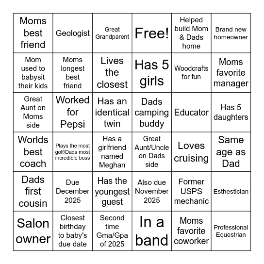 Baby D'Amico Bingo Card