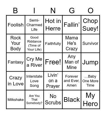 Musical Bingo Card