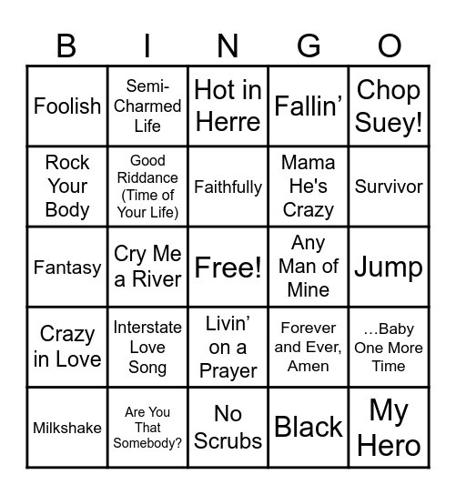 Musical Bingo Card