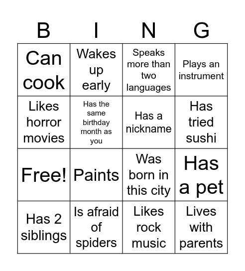 Interview Bingo Card
