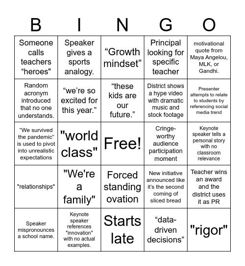 Convocation Bingo Card