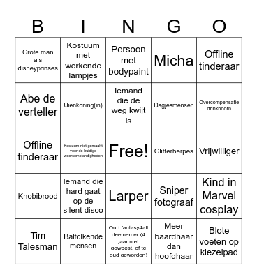 Fantasy4all kasteelfeestje Bingo Card