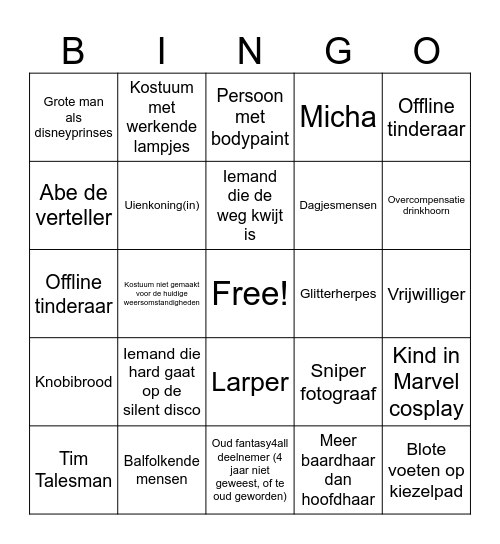 Fantasy4all kasteelfeestje Bingo Card