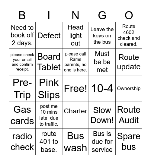 Dispatch Bingo Card