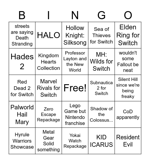 Untitled Bingo Card