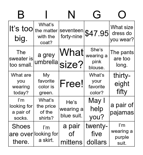 Unit 9 Bingo Card