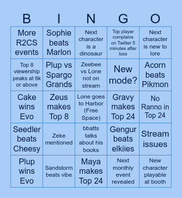 Evo Predictons Bingo Card