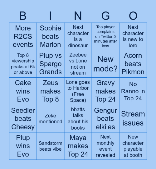 Evo Predictons Bingo Card
