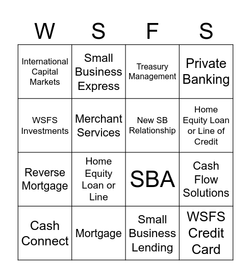 WSFS Referral BINGO Card