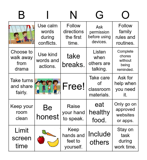 RESPONSIBILITY Bingo Card