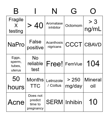 Fertility Facts Bingo Card