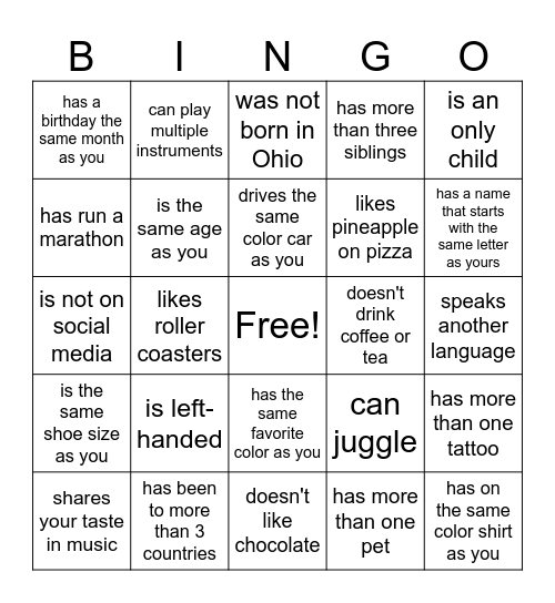 Find Someone Who... Bingo Card