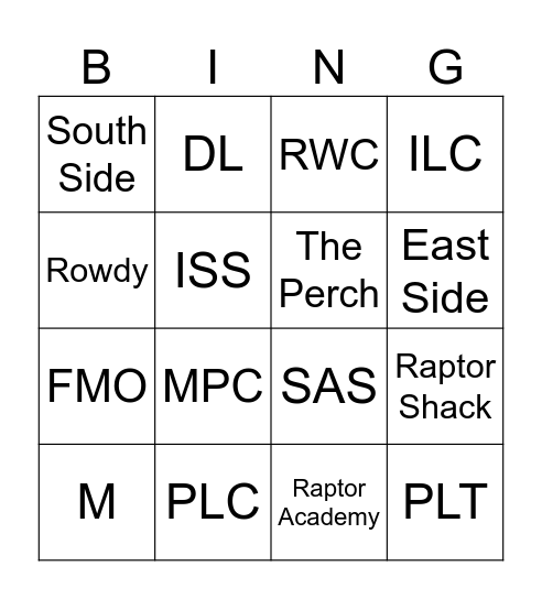 Raptor Lingo Bingo Card