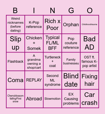 K-Drama Bingo Card