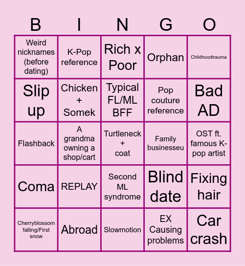 K-Drama Bingo Card