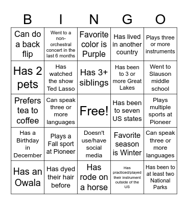 Mentor/Mentee Bingo Card