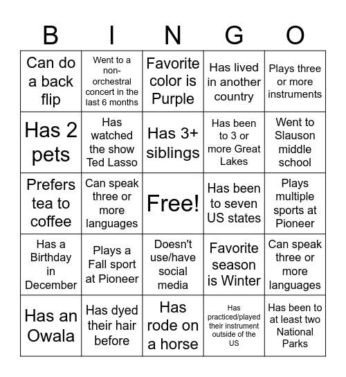 Mentor/Mentee Bingo Card