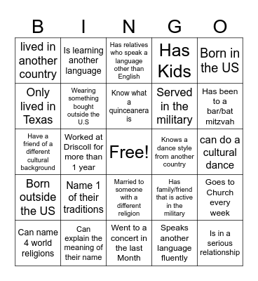Culture Bingo Card