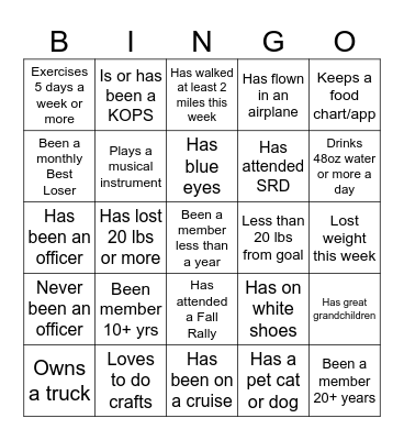 TOPS Getting to Know You Bingo Card