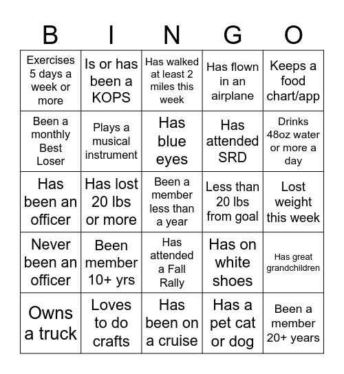 TOPS Getting to Know You Bingo Card