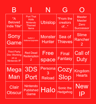 Nintendo Direct Bingo Card
