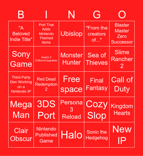 Nintendo Direct Bingo Card