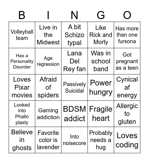 Me Bingo Card