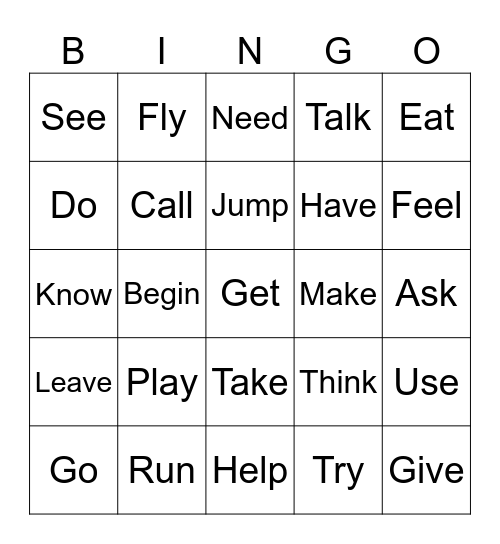 Past Tense Bingo Card