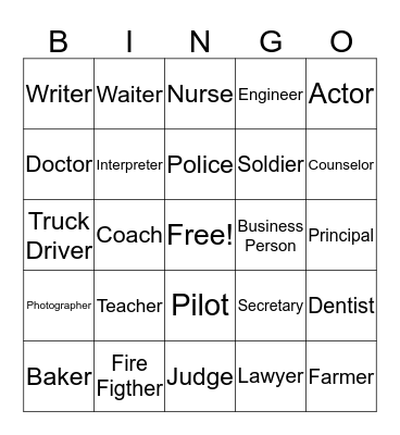 Community Jobs Bingo Card