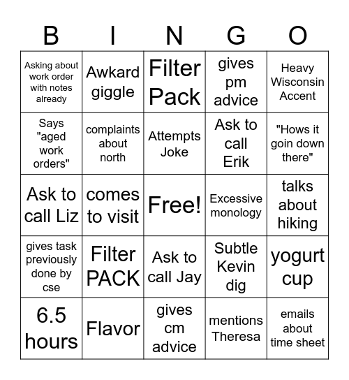 SAM Bingo Card