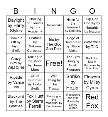 Nature Music Bingo Card