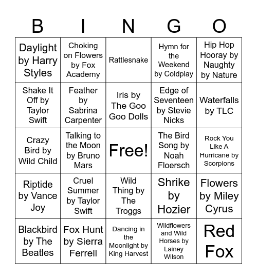Nature Music Bingo Card