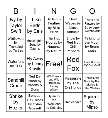 Nature Music Bingo Card