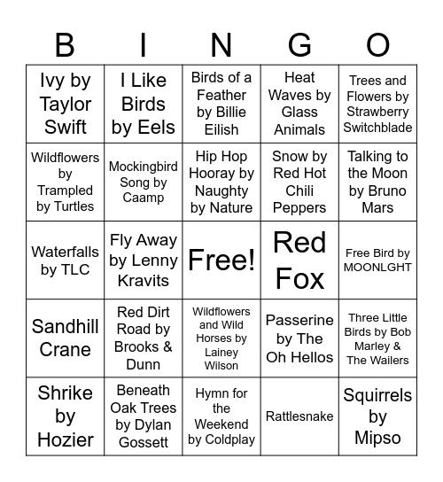 Nature Music Bingo Card