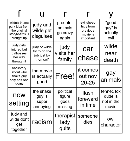 FURRY 2 Bingo Card