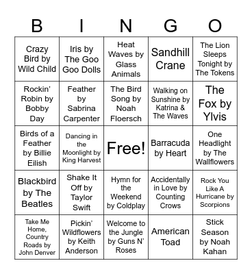 Nature Music Bingo Card