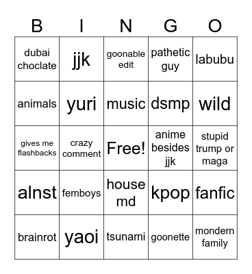 tiktok bingo Card
