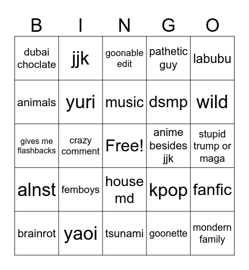 tiktok bingo Card
