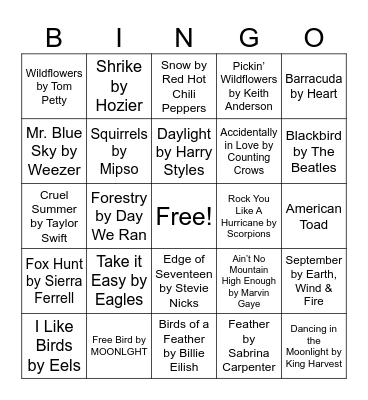 Nature Music Bingo Card
