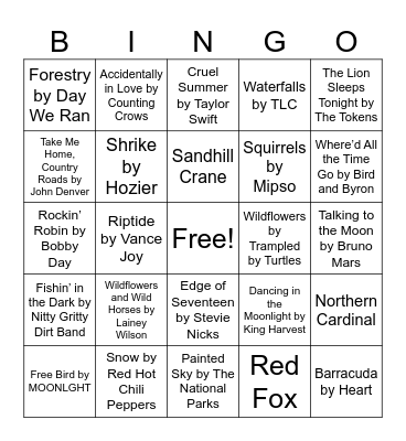 Nature Music Bingo Card