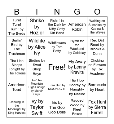 Nature Music Bingo Card