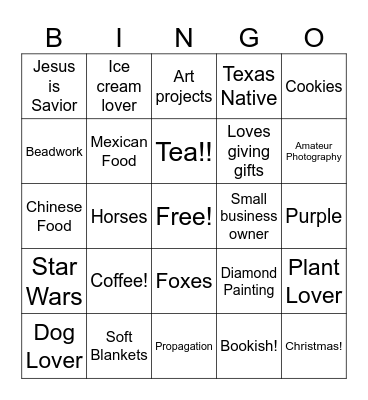 Getting to know me! Bingo Card