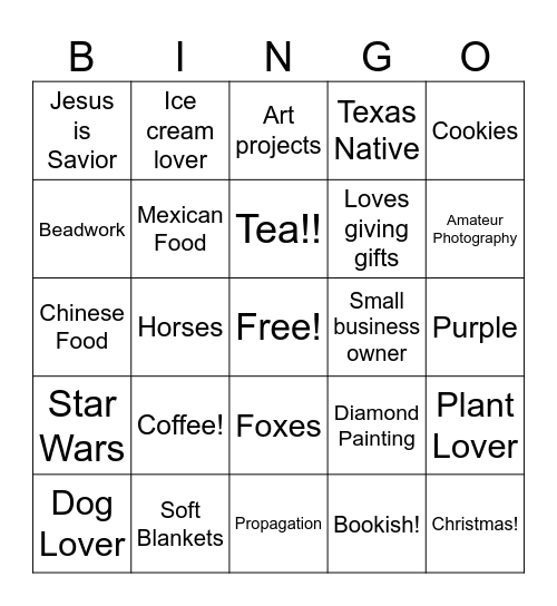 Getting to know me! Bingo Card
