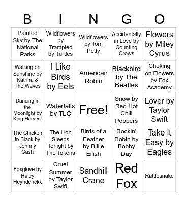 Nature Music Bingo Card