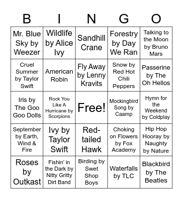 Nature Music Bingo Card