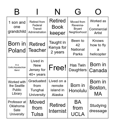 2025 New Resident Bingo Card