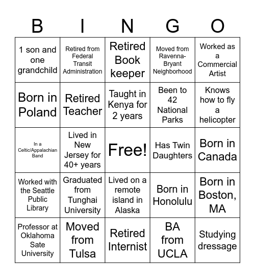 2025 New Resident Bingo Card